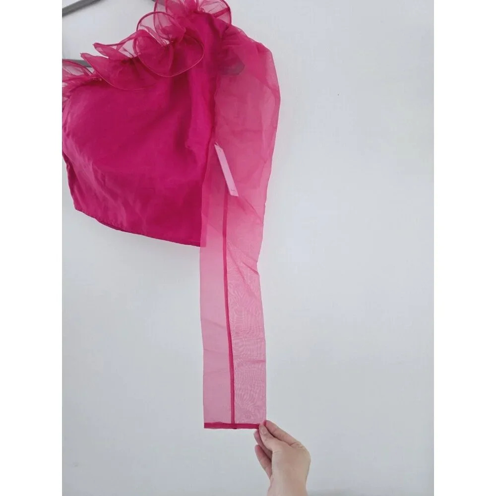 Lovers + Friends Bernice Hot Pink Ruffle Sheer One Shoulder Blouse Crop Top XXS - Picture 6 of 10